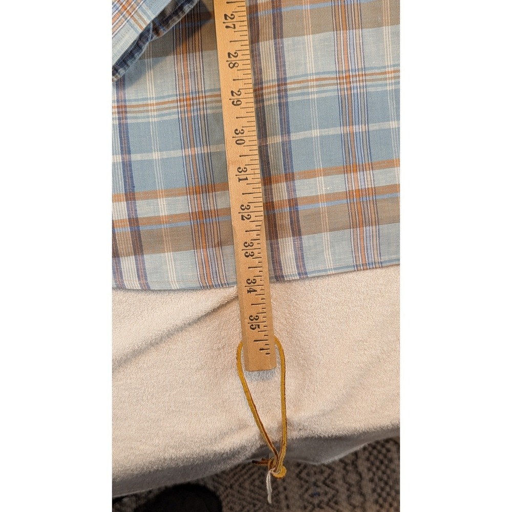Jos. A. Bank Traveler's Collection Mens Large 100% Linen Plaid Shirt Blue Brown - Picture 9 of 9